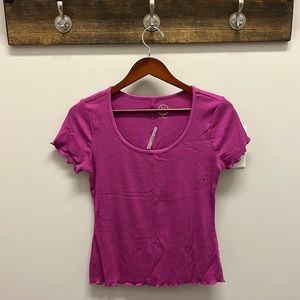 Maurices 24/7 Solid Ribbed Lettuce Edge Scoop Neck Tee - Magenta Orchid - Medium